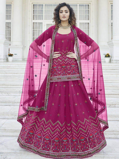 Marvelous Deep Pink Gotta Patti Rajasthani Lehenga With Long Choli